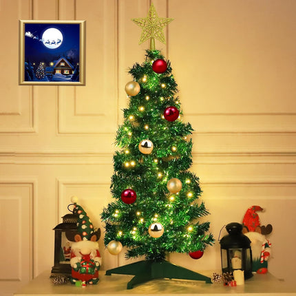 TURNMEON Remote Control 8 Modes 3 Ft Christmas Tree with Lights Timer 15 DIY Ball Ornament 50 Warm Light Battery Operated Artificial Pencil Small Tinsel Xmas Tree Holiday Decorations Home Indoor Table