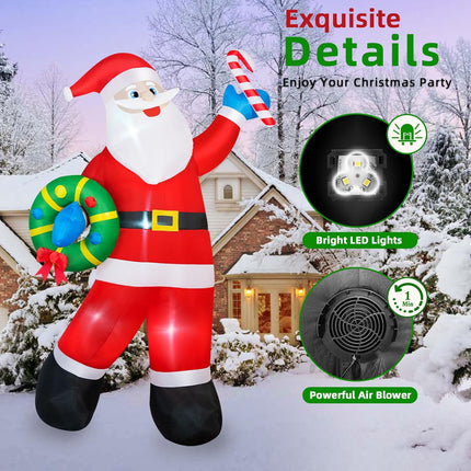 8FT Christmas Inflatable Santa Claus Outdoor Decoration, Inflatable Santa Holds Garland Blow Up Yard Decorations Built-in LEDs, Inflatable Christmas Decorations for Xmas Party Yard Garden Lawn