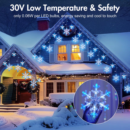 Minetom Christmas Snowflake Lights - 13ft 192LED Snowflake Icicle Lights with 16 Drops, 8 Modes and Timer, IP65 Waterproof Connectable Christmas Lights for House Eave Window Indoor Outdoor Decoration