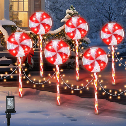 Lollipop Christmas Pathway Lights Outdoor, 6 Pack 29 Inch 160 LED Pathway Markers Lights with Stakes, Lighted Candy Cane with 8 Light Modes for Xmas Walkway Decor (Red and White)