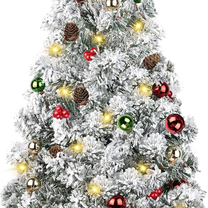 DDHS Artificial Tabletop Christmas Tree,2ft Small Christmas Tree with Ornaments Balls Pine Cones Berries, and 30 Lights Snow Tree, Pre Lit Xmas Tree for Table Home Christmas Party Decor