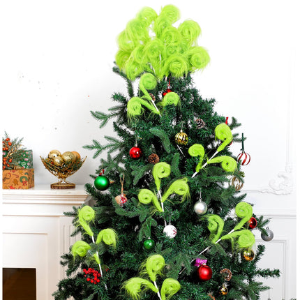 6 Pcs Green Furry Christmas Tree Picks 17'' Furry Spiral Curly Sprays Elf Ornaments Green Woolen Bells Curly Pick Christmas Tree Picks Decorations Topper Filler Branches Home Office Party s