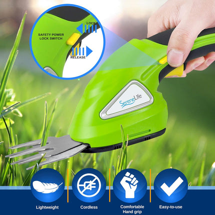 SereneLife Battery Grass Cutter, Grass Clippers Cordless, Trimmer Cutter, Handheld Trimmer, Grass Shear Electric, Perfect For Leaves & Debris, Rechargeable Battery, Charge Time 4 Hrs, 3.6V (PSLHTM20)