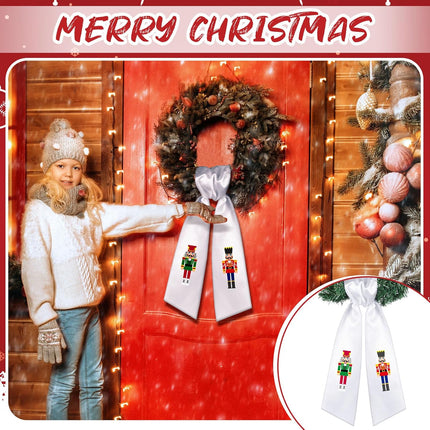 Wreath Sash for Front Door Wreath Satin Sash for Wreath Embroidery Monogram Wreath Sash Accessories Xmas Party Yard Doorway Indoor Outdoor Wall(Red, White,Nutcracker)