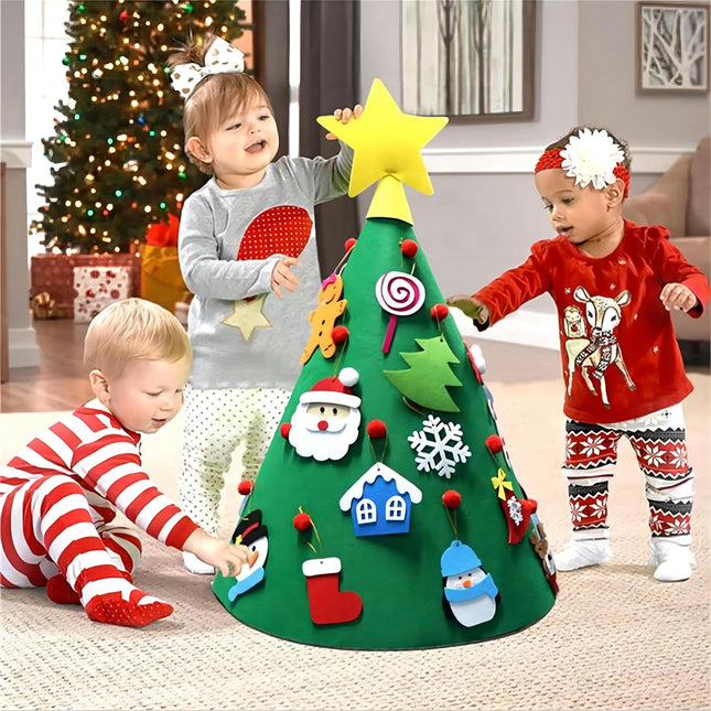 LNV DIY Felt Christmas Tree Set with 27pcs Ornaments,Montessori Felt Christmas Tree,Kids Christmas Tree Christmas Decorations for Toddlers Xmas s Small Christmas Tree Toys for Kids (Round)