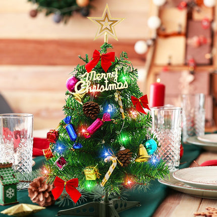20 Inch Christmas Tree with Light Small Table Top Christmas Tree with LED String Lights, Star Treetop, Ornaments Balls Artificial DIY Christmas Table Decoration