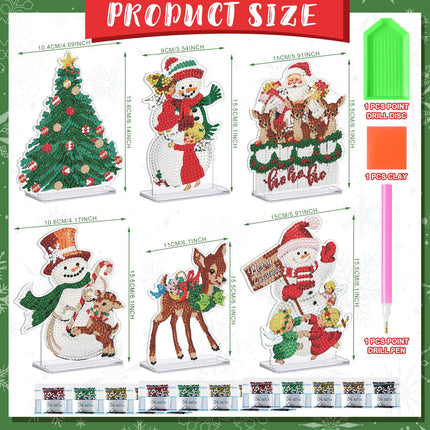6 Pcs Christmas Diamond Painting Sign Set Diamond Painting Kits Christmas Tree Snowman Desktop Table Signs Ornaments DIY Kits for Adults Acrylic Paint Christmas Decorations (Red,Vivid)