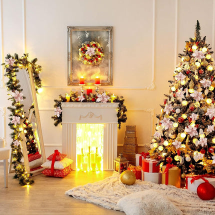 Boao 24 Pieces Christmas Artificial Glitter Poinsettia Flowers Xmas Flowers Wedding Christmas Tree Year Ornaments(Rose Gold)