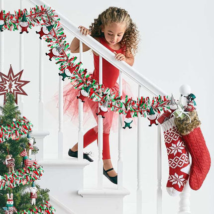 50FT Red Green White Christmas Tinsel Garland Metallic Twist Decoration for Xmas Tree, Year, Birthday Party, Holiday Decor, Indoor & Outdoor Supplies