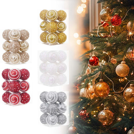 12Pcs Christmas Ball Ornaments, Champagne Christmas Ornaments, Christmas Tree Decorations, Shatterproof Christmas Ornaments Set, 70MM Glittering Pearl Decor for Christmas Tree Xmas Party Holiday