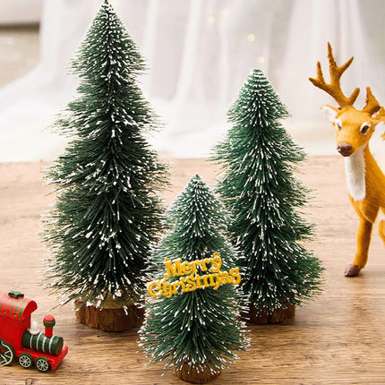 Goosacyon 4 Pcs Small Christmas Tree, Mini Sisal Snow Frost Trees with Wood Base Bottle Brush Trees for Crafts Tabletop Christmas Tree Set for Xmas Home Party Decoration