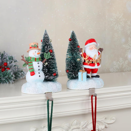 2 Set Christmas Snowman Stocking Holders for Fireplace Mantle Garland Mantel Clips Stocking Hook Santa Claus Stocking Hangers Holiday Decor (2,C- Santa Claus)