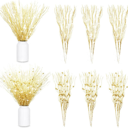 Giegxin 16 Pack Christmas Picks and Sprays, 17 Inches Christmas Berry Stem Branches for Christmas Tree Filler Decorations, Xmas Glittery Twigs Ornaments for Holiday Winter Decor(Champagne)
