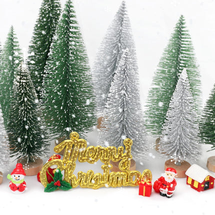 30Pcs Mini Christmas Tree Decor, Artificial Christmas Tree 5 Sizes,Mini Sisal Snow Frost Trees with Wooden Base for Christmas Decor Christmas Party Home Table Craft Decorations (A-Green/Silver)