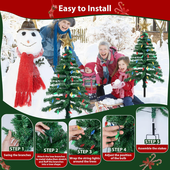 Ninonly Solar Christmas Tree Light 2 Pack,3.6FT 1000mAh Solar Powered Christmas Garden Light 8 Modes Waterproof C6 Strawberry 100Leds Solar Yard Stake Pathway Lights for Christmas Outdoor Decoration
