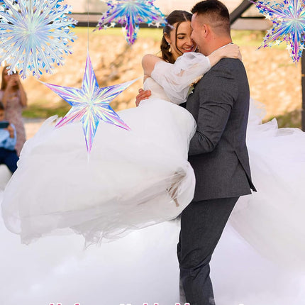 3PCS Iridescent Decoration Ornaments Hanging Decorations, Iridescent Snowflakes Fan, Starry Snowflake, Hexagram Stars Garland for Home Decorations Wedding Birthday Christmas Parties, Vomika