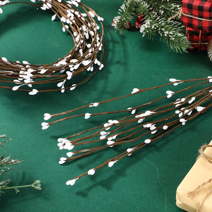 WILLBOND 213 Feet Ply Pip Berry Garland for Christmas Winter Indoor Outdoor Decor Head Wreaths Wedding Crowns (White, 100 Packs)