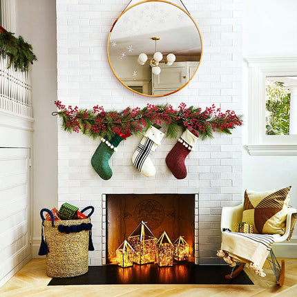 DearHouse 6FT Red Berry Garland, Flexible Artificial Red and Burgundy Berry Garland for Indoor Outdoor Hone Fireplace Decoration for Winter Christmas Holiday Year Decor