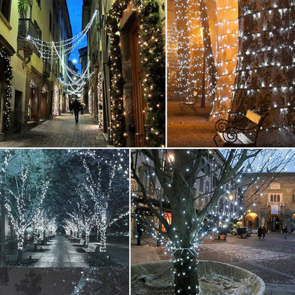 Solar Christmas Lights Outdoor - 65Ft/20m 200 LED Solar Powered String Lights, USB Charging, Remote, 8 Modes Waterproof Lights for Garden, Yard, Tree Decor - Cool White
