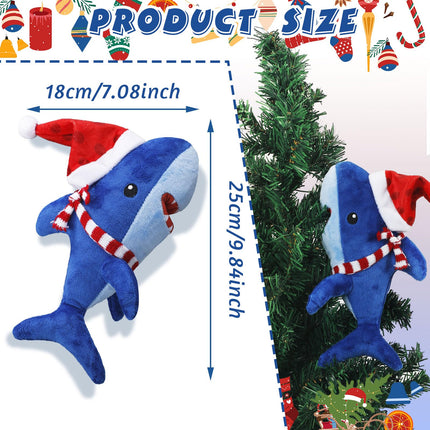 Christmas Tree Toppers 10 x 8 Inch Large Funny Animal Tree Topper Plush Hanging Christmas Ornaments Cute Adorable Xmas Decorations for Holiday Birthday Party Favors (Shark)