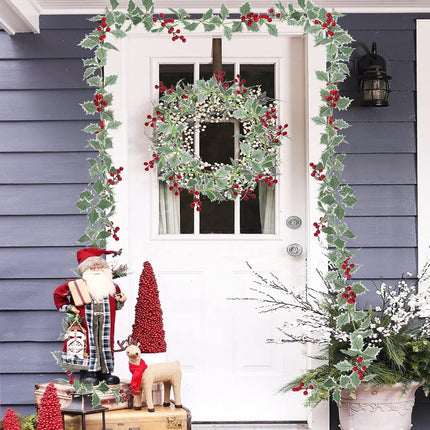 2Pcs 7.87ft Red Berry Christmas Garland with Green Leaves Wired Artificial Holly Berry Garland Xmas Decorations for Indoor Outdoor Fireplace Mantle Stairs Table Winter Year Holiday Decor