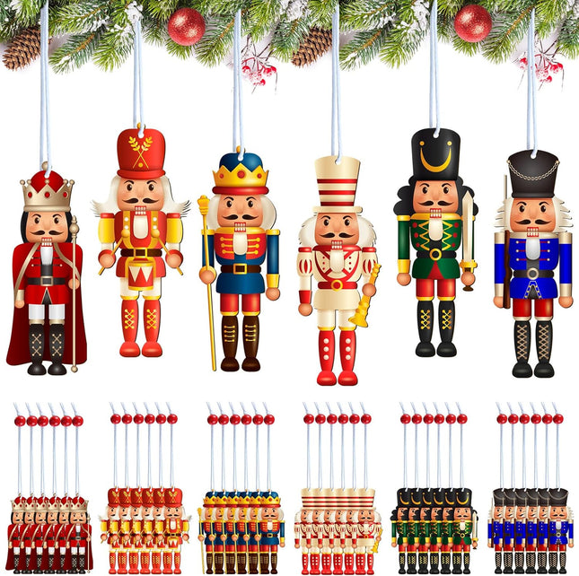 36 Pieces Christmas Nutcrackers Decorations Nutcracker Ornaments Wooden Hanging Christmas Decorations Nutcracker Figures (Classical Style)