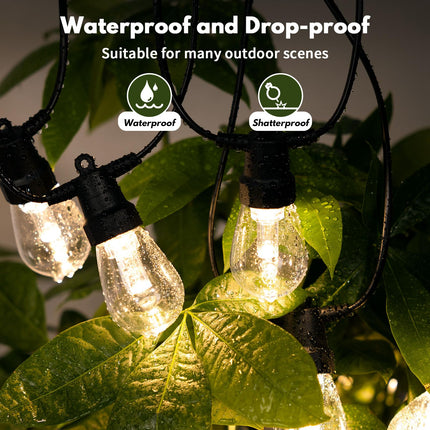 Outdoor String Lights - 49ft Patio Lights with 20 Dimmable Warm White S14 LED Bulbs, IP65 Waterproof Shatterproof Outside Lights for Christmas, Dating,Party,Camping,Remote Control,Timer,16W