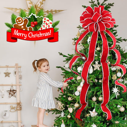 Ceenna 14.8 x 86.6 Inch Extra Large Christmas Bows Red Velvet Wreath Bow Christmas Tree Toppers Bows with White Edge for Christmas Xmas Holiday Fron