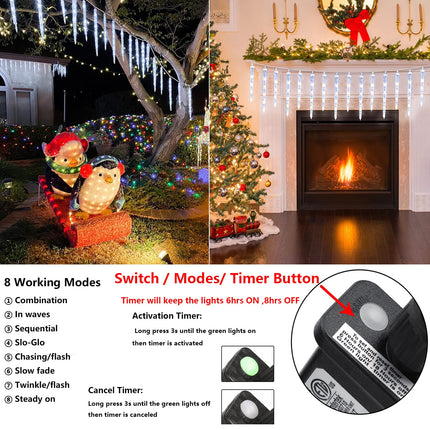 Joomer White Christmas Icicle Lights, 13FT 20 Tubes 90 LED 8 Modes Icicle Lights with Timer Function, Waterproof Connectable Ice String Lights for Holiday Home Patio Trees Christmas Decoration