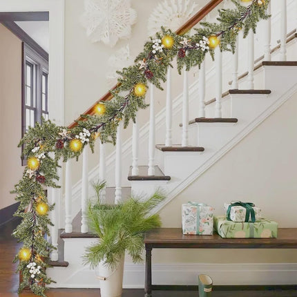 Pine Garland-6FT Christmas Garland,Artificial Evergreen Garland, Battery Operated Garland with Lights,Prelit Garland Timer for Mantle Holiday Outdoor Indoor Fireplace Decor