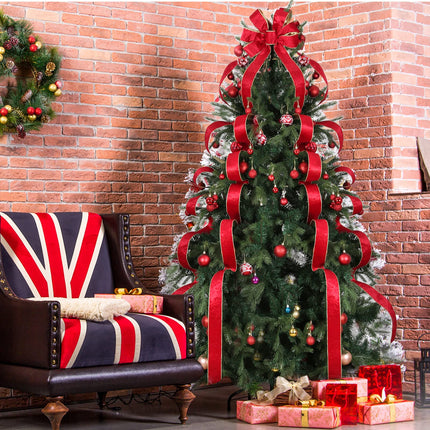 Colovis Christmas Tree Topper Bow, 10ft Long Streamers Tree Topper Bow Red, Velvet Ribbon Bows Toppers for Xmas Holiday Party Home Decor (Red)