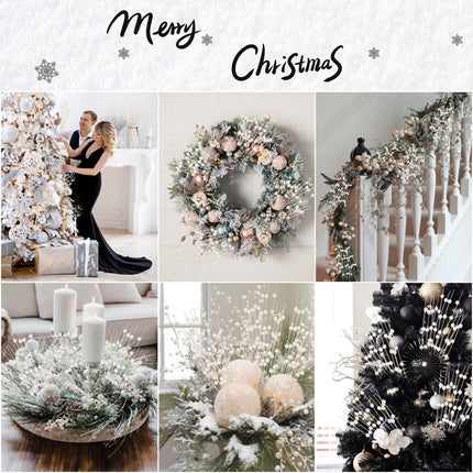 12 PCS Artificial Glitter Berry, White Christmas Glitter Picks Artificial Berries Stems Ornaments Fake Xmas Stem Decorative Sticks for Vases Tall DIY Wreath Home Decor (15.8’’)