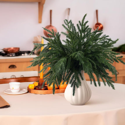 10PCS Christmas Norfolk Pine Stems, Real Touch 15 Inch Artificial Norfolk Pine Branches, Fake Greenery Pine Picks for Vase DIY Holiday Winter Table Indoor Decor(Green)