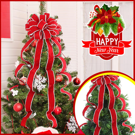 Ceenna 14.8 x 86.6 Inch Extra Large Christmas Bows Red Velvet Wreath Bow Christmas Tree Toppers Bows with White Edge for Christmas Xmas Holiday Fron