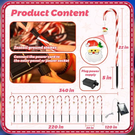 Solar Christmas Lights Outdoor Decorations: Candy Cane Light Waterproof for Yard Outside Decor - Santa Claus Xmas Garden Lighted Tree Pathway Lawn Patio House Decorative 12Pack