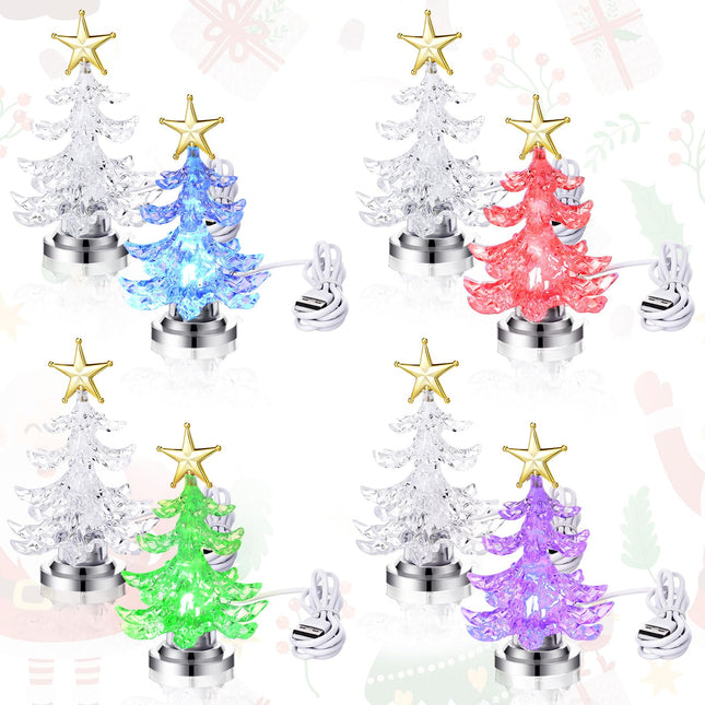 8 Pcs LED Christmas Table Lights Lighted Table Top Christmas Lights with USB Changing 7 Colors Mini Christmas Tree Snowman Lights for Xmas Christmas Table Centerpiece Decor (Tree)