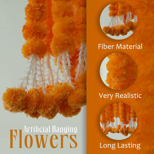 The Art Box Mango Yellow Marigold Garland Pack of 5 Pcs - 5 Feet Each Diwali Decorations Indian Wedding Decoration Artificial Flowers Fake Flower Garland Christmas Flower Garland Strand Backdrop Decor