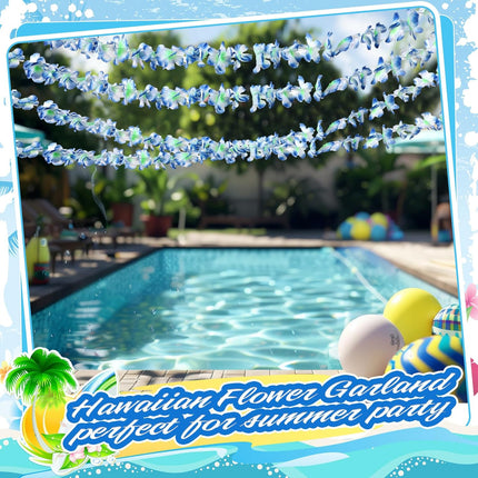 12 Pcs Tropical Flower Banner Hawaiian Garland Luau Flower Leis Garland Bulk Hawaii Party Decor Tropical Garland for Hawaii Summer Luau Tropical Decor(Blue)