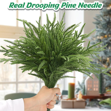 50PCS Christmas Norfolk Pine Branches,14.9 inch Artificial Norfolk Pine Stems,Faux Greenery Pine Needles Branches Xmax Norfolk Pine Picks for DIY Garland Wreath and Home Garden Decoration