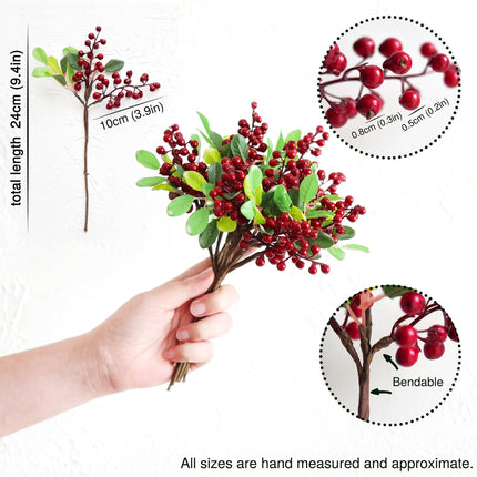 Vibrant Artificial Holly Red Berry Decorations with Flexible Stems: Set of 10 for Stunning Vases, Bouquets, and Floral Arrangements - FiveSeasonStuff Floral