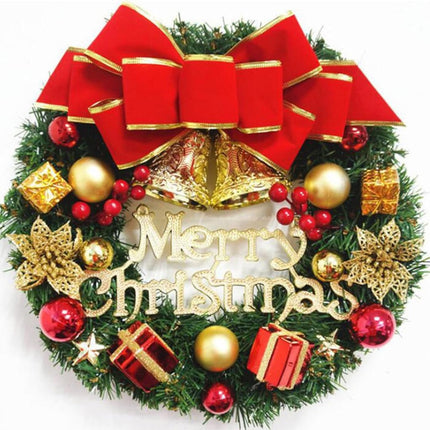Christmas Wreath Reef for Front Door Window 13 Inch Pine Artificial Garland with Bowknot, Bells, Deer, Red Berries, Cabinet Wreath for Christmas Party Decor, Front Door Window Wall Wreath