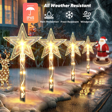 Christmas Decorations Outdoor: 8 Pack Solar Christmas Stake Lights with 8 Modes, Star Christmas Yard Decorations Outdoor Waterproof, Christmas Solar Lights for Outside, Pathway, Garden, Holiday Decor