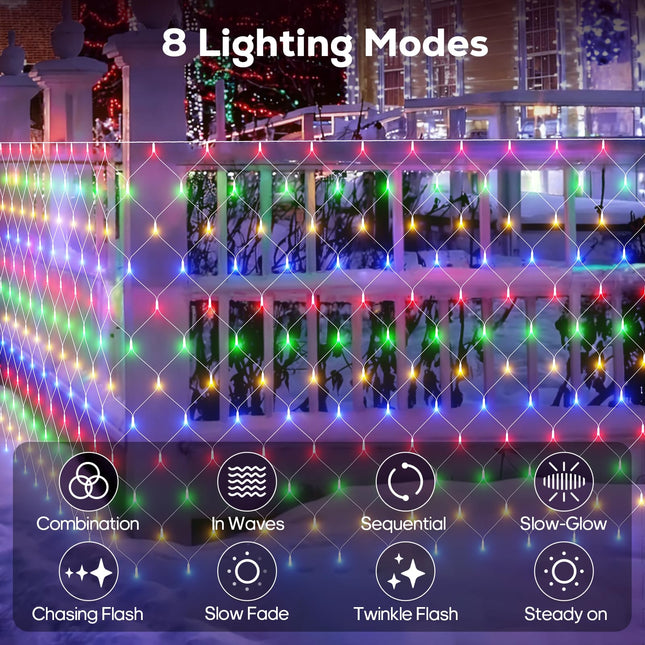 12ft x 5ft 360LED Christmas Net Lights, Connectable Outdoor Mesh Bush Lights with 8 Modes, Timer, Dimmer, Memory Function, Waterproof for Indoor Outdoor Decor.Multi-Color