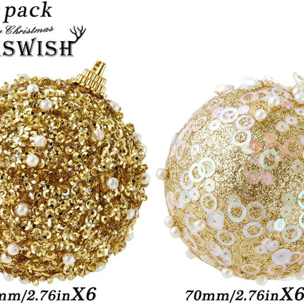 12CT Christmas Ball Ornaments, Gold Christmas Ball Decorations Shatterproof Plastic Hanging Pearl Balls for Holiday Party(70mm/2.76")