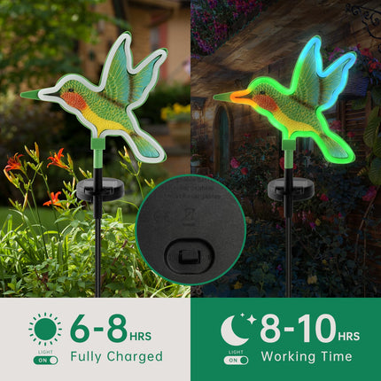 Solar Hummingbird Lights 2PCS,Solar Outdoor Garden Decoration, Neon Solar Garden Stake Lights, Christmas Garden Light Decor, Waterproof Garden Outdoor(2pcs - Hummingbird)