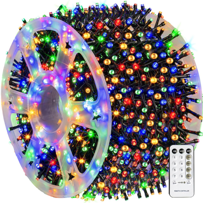 Dazzle Bright Outdoor Christmas String Lights, 1000 LED 328 FT Plug in Fairy Light with Remote Control 8 Modes & Timer, Waterproof Decoration for Home Garden Yard Xmas Wedding, Multi-Colored