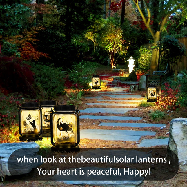 Styleonme Decor Mobile Outdoor Solar Lanterns, Solar Waterproof Dog Lights with Butterfly, s for Women Men Dog Lovers s, Hanging Dog Lanterns with Stake for Yard Lawn Garden Decor