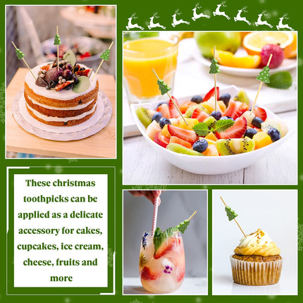 100 pcs Christmas Cocktail Picks Xmas Tree Party Picks Appetizer Picks Wooden Bamboo Toothpicks Skewers Decorative Sandwich Fruit Sticks for Christmas Party Appetizer Supplies