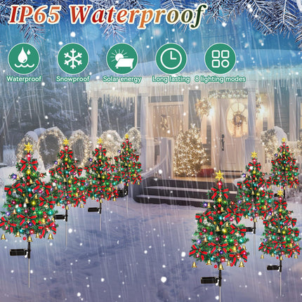 Poen 4 Pieces Solar Christmas Tree Lights with 80 LEDs Waterproof Solar Decorative Stake Lights for Garden Yard Pathway Lawn Patio Christmas Outdoor Decorations Xmas Ornaments (Classic Style)