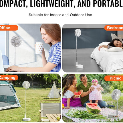 8 Inch Foldable Oscillating Standing Fan With Remote Control, 4 Speed Adjustable Portable Desk Quiet Fan, 7200Mah Rechargeable